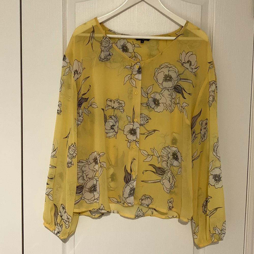 Pretty Yellow Floral Long-Sleeve Blouse